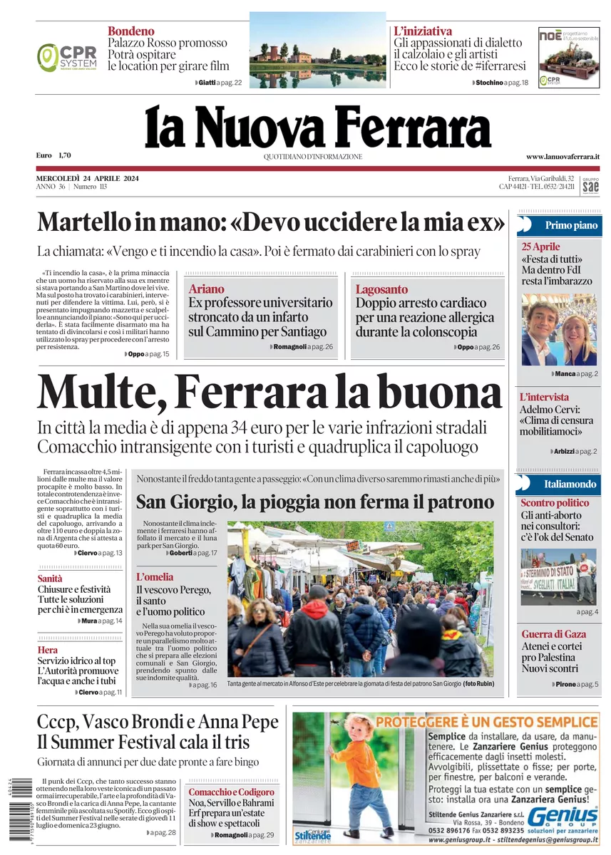 Prima-pagina-nuova ferrara-oggi-edizione-del-2024-04-24